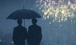 fireworks in the rain