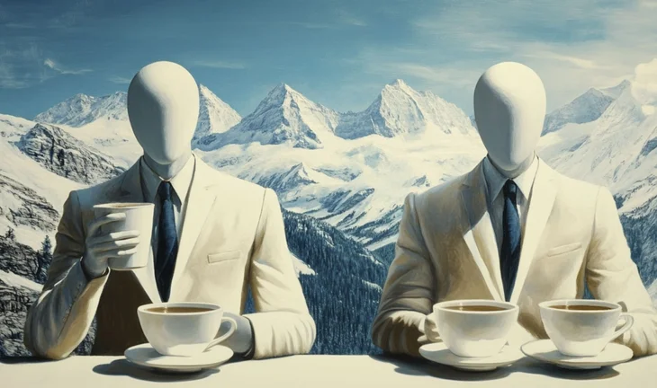 Some swiss hedge fund managers drinking coffee 