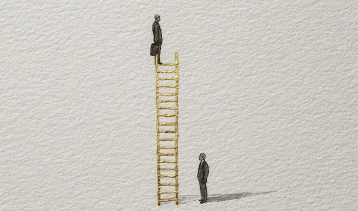 two business men and a golden ladder 