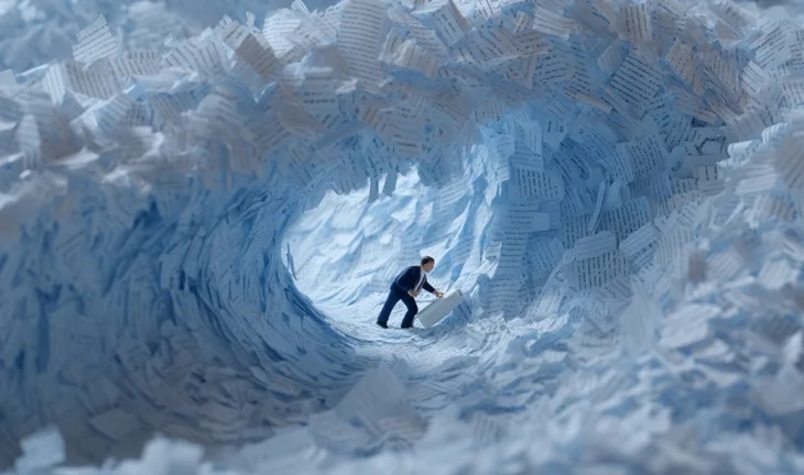 a small man in a paper tunnel