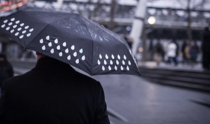 A man in London with an umbrella