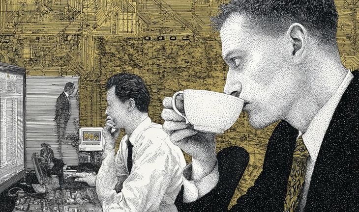 Traders drinking coffee 