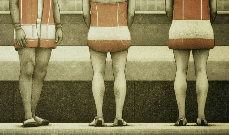 some people showing their legs in red and white bathing costumes