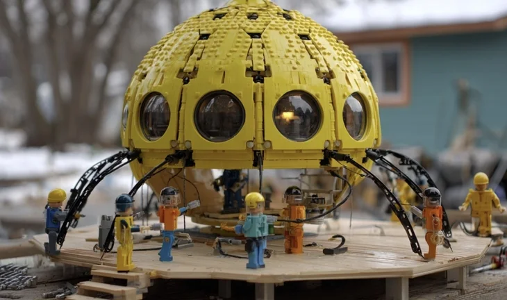 a yellow lego space pod