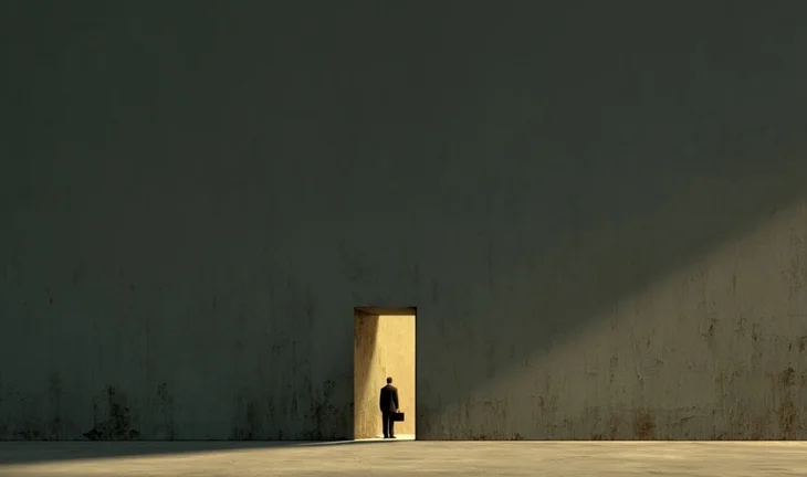 small man in a doorway 