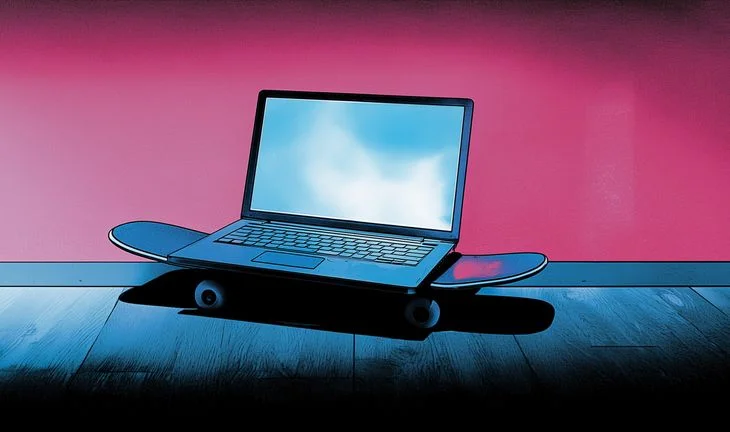 Computer on skateboard