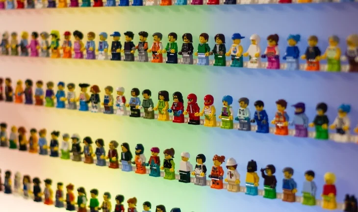 shelves of Lego people 